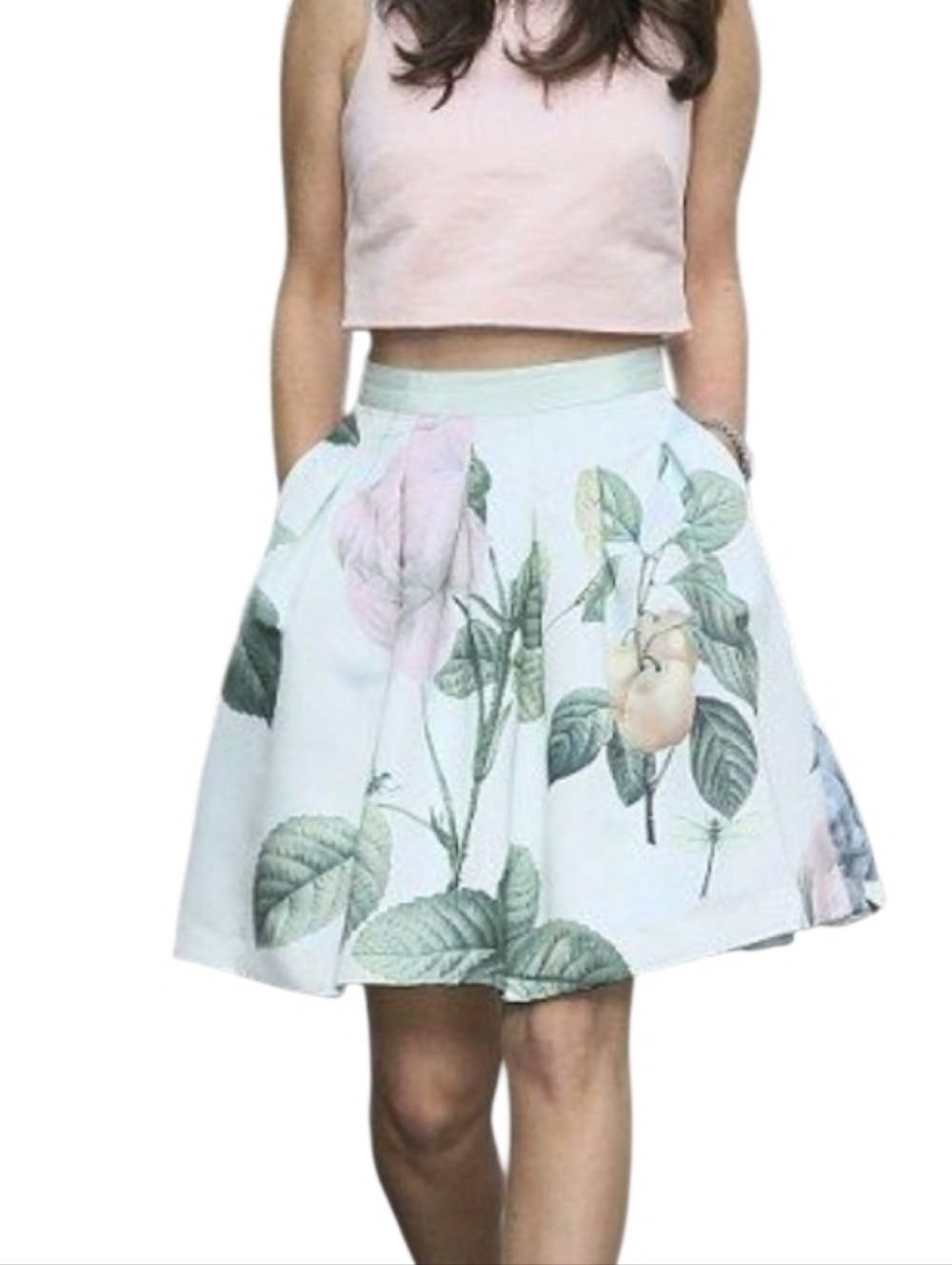 Ted Baker Maarii Rose Floral Print Pleated A-Line Skirt in Light Blue